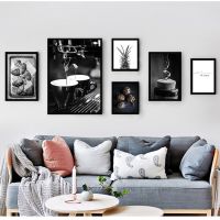 Canvas Painting Picture Dining Room Decor Coffee Wine Bead Poster Black White Food Drink Kitchen Wall Art Print Simple Pipe Fittings Accessories