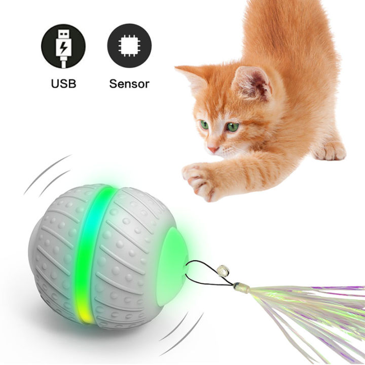 ไฟฟ้าเมจิกแมวบอลของเล่นอัตโนมัติกลิ้งกำยำหลอดไฟledอัจฉริยะแบบโต้ตอบล้อเล่นกระพรวนแมวของเล่นusbชาร์จ