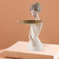 Resin Girl Statue Holding Storage Tray Table Desk Decor Sculpture