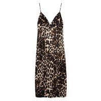 ZEVITY New Women Sexy Deep V Neck Leopard Print Hollow Out Sling Midi Dress Female Chic Backless Zipper Clubwear Vestidos DS8937