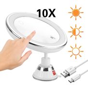 Led Makeup Desk Mirror With Lights 360 Degree Rotation 10X Magnifying