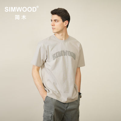 SIMWOOD เสื้อยืดเสื้อยืดไซส์พลัสวินเทจสำหรับ2023ฤดูร้อนผ้าคอตตอน300กรัม100เสื้อยืดผ้าแขนยาว