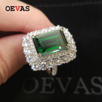 OEVAS 100 925 Sterling Silver Created Moissanite 10*14mm Emerald Rings For Women Sparkling Wedding Party Fine Jewelry Wholesale