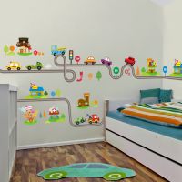 Cartoon Cars Highway Wall Stickers Kids Rooms Sticker Childrens Room Bedroom wall Decals