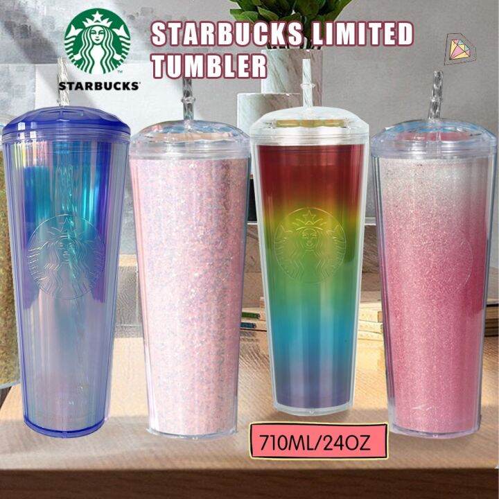 zakka-starbuck-แก้วน้ำขวดน้ำเพชรถ้วยน้ำสวย-แก้วแบบมีหลอด-starbuck-สีชมพูดำ710มล