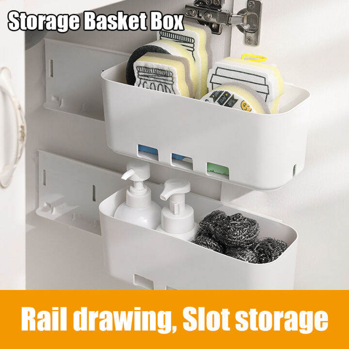 White Slide Out Plastic Storage Drawers Under Sink Cupboard Organisers Kitchen Pull Out