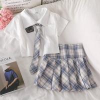 One Piece/set Summer New School Style Slim Fit Short Polo Shirt With Tie + High Waist Plaid Pleated Skirt Women