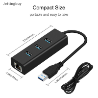 【 Jettingbuy】แฟลชเซล3พอร์ต USB 3.0กิกะบิตอีเธอร์เน็ตแลนฮับตัวแปลงเครือข่าย RJ45ถึง1000Mbps