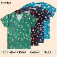 New Santa Scrubs Uniform Medical uniforms women men nursing Accessories Clinical Uniform Dentist work blouse Christmas Scrub Tops