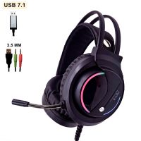 หูฟังพร้อมไมโครโฟนเสียงรอบทิศทางหูฟังเกมเพลง USB Lampu Belakang RGB แบบสาย7.1 &amp; 3.5มม. หูฟังเล่นเกมส์คุณภาพเสียงสูง