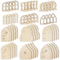 48PCS Wooden Fairy Door Mini Window Craft Fairy House DIY Kit Unfinished Fairy Garden Miniatures for Home Decoration