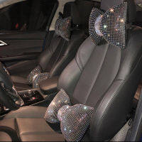 Diamond Crystal Bowknot Car Neck Pillow Rhinestone Auto Headrest Seat Support Waist Pillows Bling Car Accessories for Women