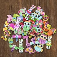 50x Mixed Cartoon Animal 2 Holes Wooden Buttons Sewing Craft Scrapbooking DIY Drop Shipping Haberdashery