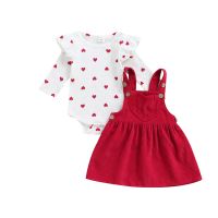 Valentine Infant Baby Girls Two-Piece Suit, Heart Pattern Ruffle Long Sleeve Round Neck Romper + Suspender Skirt  by Hs2023