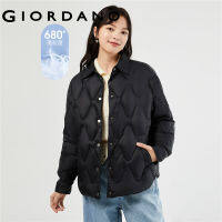 GIORDANO Women Down Jackets Turn-Down Collar Quilted Down Jackets Button Closure Waterproof Casual Loose Down Jackets 13373873