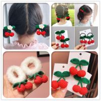 New Children 39;s Cherry Headdress Hair Clip Hairband Girls Cute Princess Hairrope Clip Handwoven woolen Hair Accessories