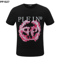 ที่มีคุณภาพสูงผู้ชาย Philipp Plein กะโหลกกระดูกจดหมายผ้าฝ้ายแขนสั้นเสื้อยืด PP เสื้อเย็นประเดิม