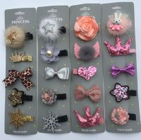 New Girls Cartoon rabbit hair clips Crown Hairpin Cute Cat Hair Accessories Bows Elastic Bands Kids Gift Set Barrettes TZ8