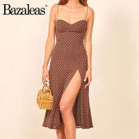 Bazaleas R dresses Slim CHIC ชุดสีน้ำตาลเซ็กซี่ dot พิมพ์แยก vestidos VINTAGE Tube TOP ผู้หญิง DRESS