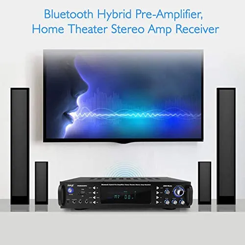 Pyle 4-Channel Bluetooth Home Power Amplifier - 2000 Watt Audio Stereo  Receiver w/ Speaker Selector, AM FM Radio, USB/ SD Card Reader, Karaoke