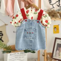 Dog Pet Clothing Vintage Jean Suspender Dress for Dogs Clothes Cat Small Flower Print Thin Spring Summer Yorkshire Accessories Dresses