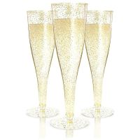 Plastic Champagne Flutes Disposable Gold Glitter Plastic Champagne Glasses For Parties Mimosa Shower Party Supplies