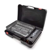 【LZ】☽  2 in1 portátil ao ar livre fogão a gás de acampamento carne assada churrasco dupla utilização mesa cassette grill com grade malha e assadeira