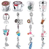 925 Sterling Silver Coffee Cup Milk Tea Wine Cup Delicate Pendant Fit Original Pandora Charm Bracelet Beads Women Luxury Jewelry