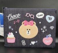 กระเป๋าคลัทช์/ กระเป๋าใส่ไอแพดหรือแทปเลต Line friends ของแท้ รุ่นเดนิม, Denim Pouch Line friends