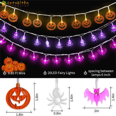 Letabitha ไฟสาย Led ฮาโลวีน,ส่งไว8โหมด3d ฟักทองค้างคาวแมงมุมมีตัวจับเวลาชุดหลอดไฟสำหรับในร่มกลางแจ้ง