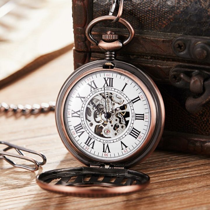 ของขวัญย้อนยุคแนววินเทจสำหรับผู้ชายผู้หญิงนาฬิกาพกโครงกระดูกทรงกลมจี้นาฬิกาโบราณลายทางแบบโบราณ