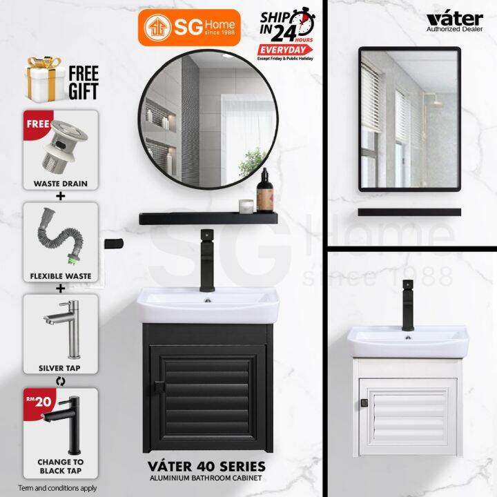 Vater Aluminium Bathroom Basin Ceramic Sink With Round Mirror