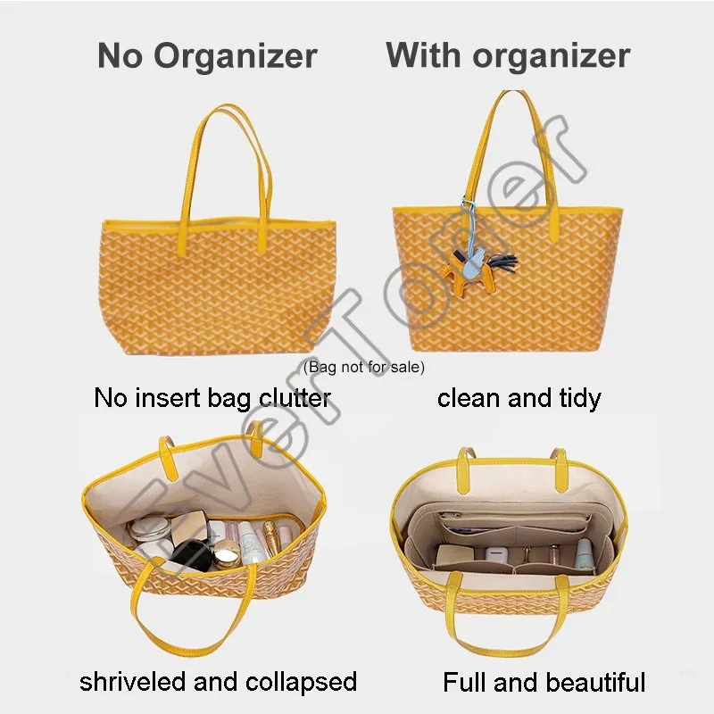 Felt Insert Bag Organizer For Goyard GM PM Mini Tote Womens Handbag Inner  Purse Travel Cosmetic Liner Bags Shaper