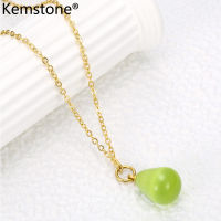 Kemstone Water Drop สแตนเลสโอปอลสีขาวสีเขียวจี้สร้อยคอเครื่องประดับของขวัญสำหรับผู้หญิง