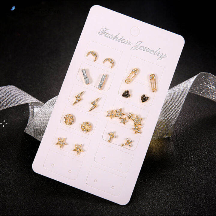 9คู่-ear-studs-เลดี้ต่างหูแฟชั่นชุดเพชรปลอมฝัง-star-moon-รอบรักรูปร่าง