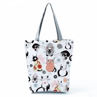 【Lanse store】Chubby Cat Printed Handbags Lovely Fashion Women  39;s Bag Animal Pretty Shoulder Bag High Capacity Women  39;s Bag Eco Friendly Tote