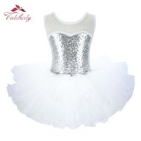 NEW Girls Silver Ballerina Fairy Prom Party Costume Kids Sequined Flower Dress Dancewear For Stage Performanceballet Tutu Dress