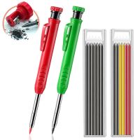 Solid Carpenter Pencil Set Built-in Sharpener Mechanical Pencil Marking Tool Kit with 6 Refill Leads for Woodworking Architect