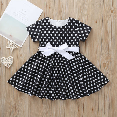 Baby Girl Dress Kids Clothes Girls Short Sleevess Fashion Dot Bowknot Princess Prom Dresses Outfits Children Clothes 2-8 Years