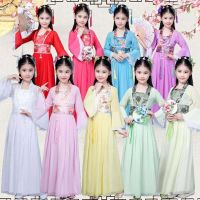 【CW】 Traditional Dance Fans Chinese Traditional Dress for Kids Hanfu Red Hot Pink Sky Blue White Green Yellow Halloween Girls Costume