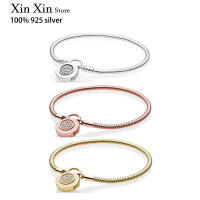 Authentic S925 Sterling Silver Set Chain Buckle Snake Bone celet Is Suitable For Womens Diy Jewelry Original Charm