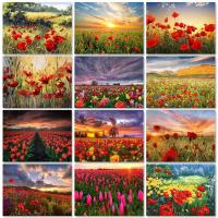 RUOPOTY Frame DIY Painting By Numbers Red Flowers 60x75cm Wall Art Picture Canvas By Numbers Diy Gift For Home Decoration