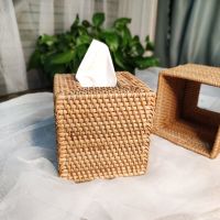 Creative Handmade Rattan Tissue Box,Natural Rattan Tissue Box Holder,Retro Desktop Living Room Dining Room Napkin Storage Box