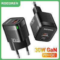 Rocoren 30W GaN PD USB ชนิด C ที่ชาร์จ QC3.0 PD ชาร์จเร็วผนังที่ชาร์จสำหรับไอโฟน14 13 Pro Max S22ซัมซุง Huawei Xiaomi Realme