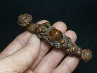 1919 Japanese boxwood hand carved monkey Ruyi statue old netsuke table Ornament collectable gift