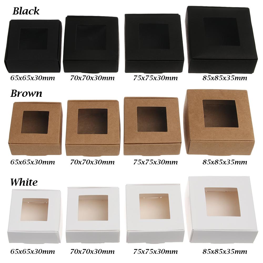 10Pcs Transparent PVC Window Soap Boxes Kraft Paper Box Jewelry Packaging Box 