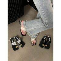 New summer 2023 fairy wind fine metal buckle pinches with high-heeled slippers female outside wear fashionable sandals sandals