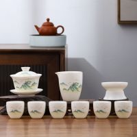 Dehua พอร์ซเลนสีขาว Suet หยกสีขาวในครัวเรือนหดเซรามิค Kung Fu ชา Tureen ชุด Custom Cups