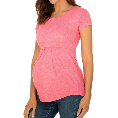 Women Maternity Breastfeeding Tee Nursing Tops Solid Color Short Sleeve T-Shirt Tee Shirt