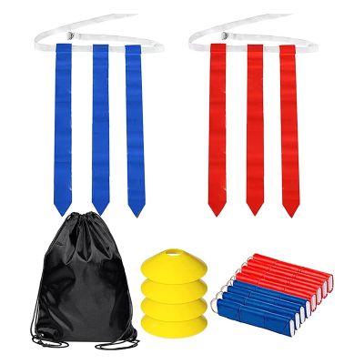 Flag Football Set-14Pcs Belts with 42 Flags(21 Red and 21 Blue Flags) 4 Cones Adults Youth Flag Football Belts